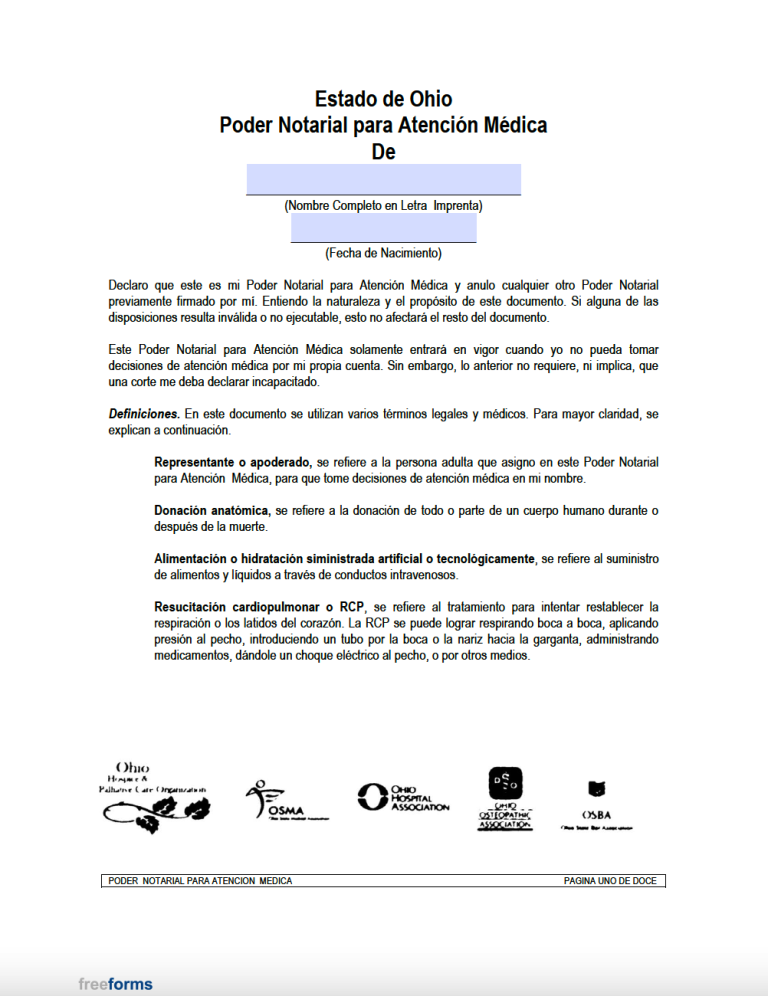 Free Ohio Medical Power of Attorney Form | PDF