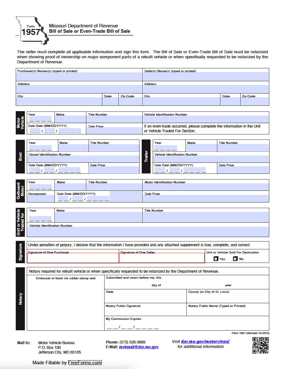 free missouri bill of sale forms pdf