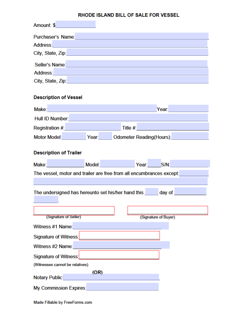 free rhode island boat vessel bill of sale form pdf