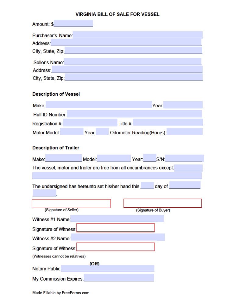 free virginia boat vessel bill of sale form pdf