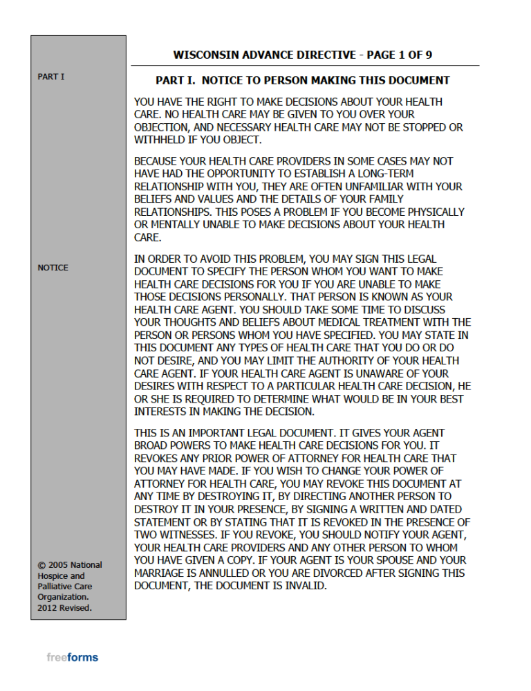 Free Wisconsin Advance Directive Form (Medical POA & Living Will) PDF