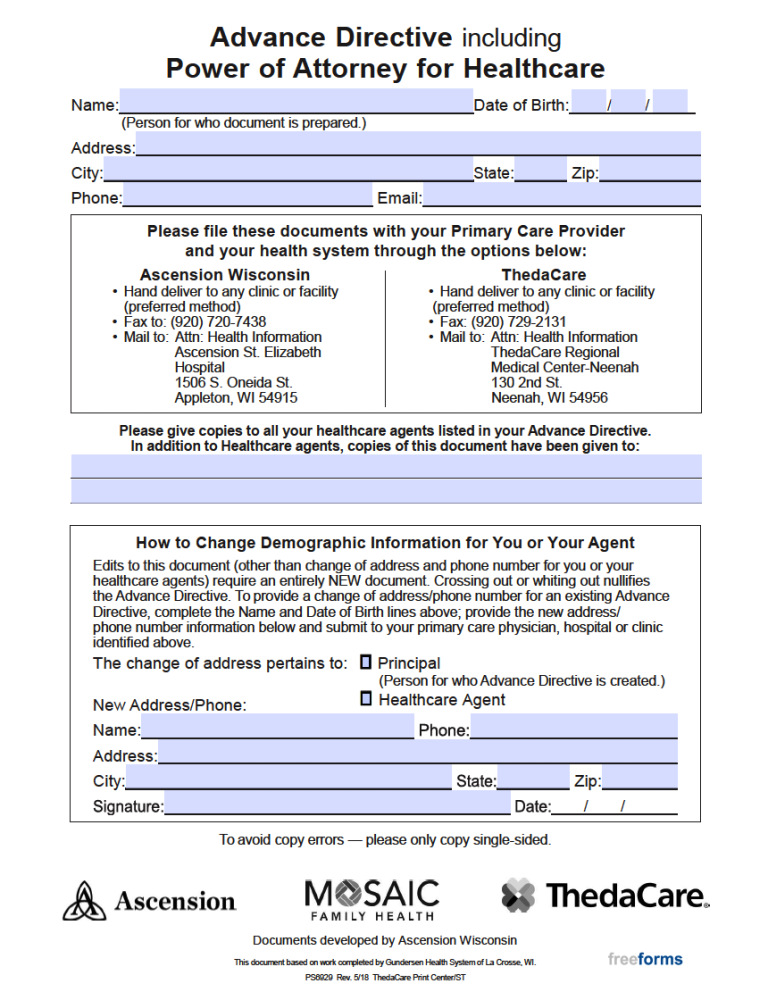 Free Wisconsin Advance Directive Form (Medical POA & Living Will) | PDF