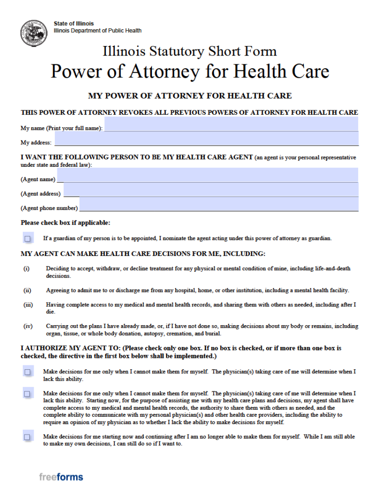 Free Illinois Medical Power Of Attorney Form Pdf 3531