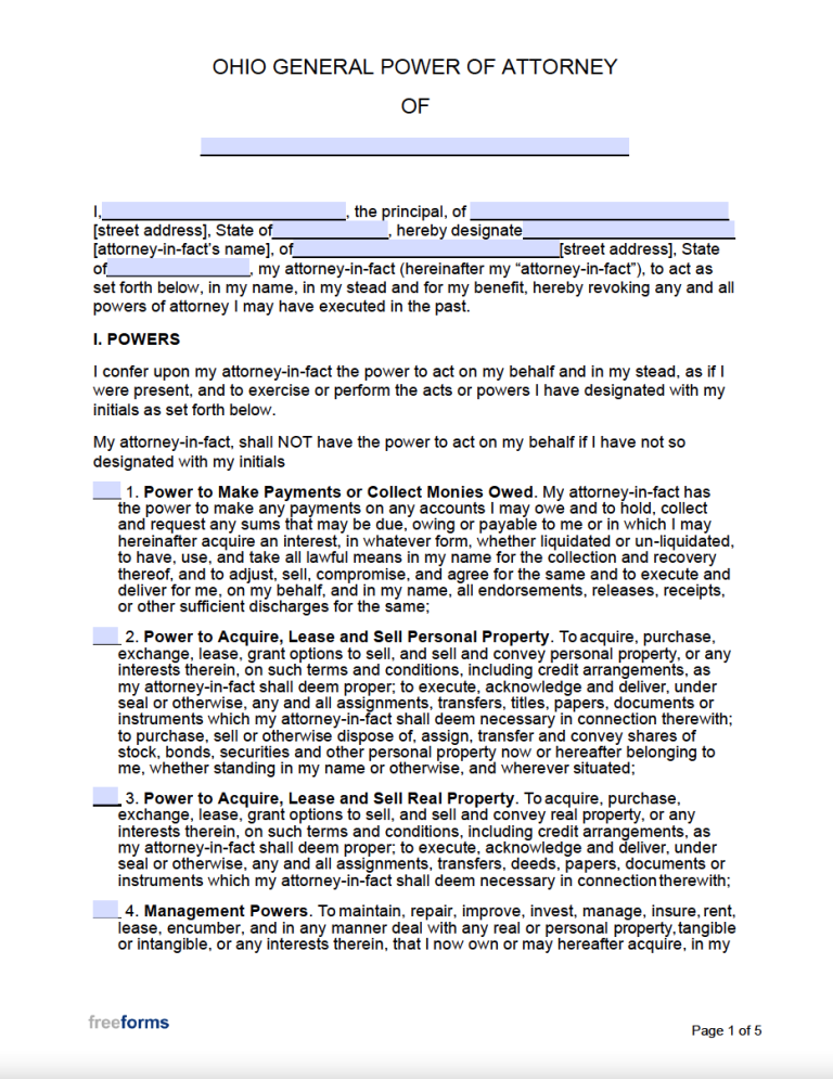 Financial Power Of Attorney Ohio Printable Form Printable Forms Free