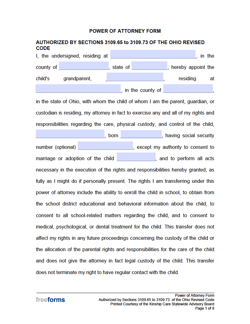 free-ohio-minor-child-power-of-attorney-form-pdf