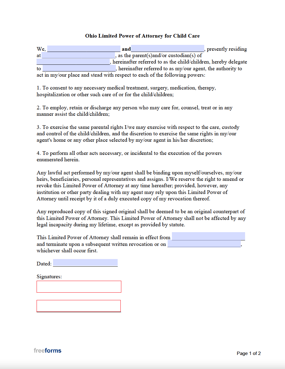 free-ohio-minor-child-power-of-attorney-form-pdf