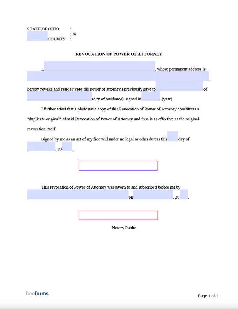 Free Ohio Revocation of Power of Attorney Form | PDF | WORD