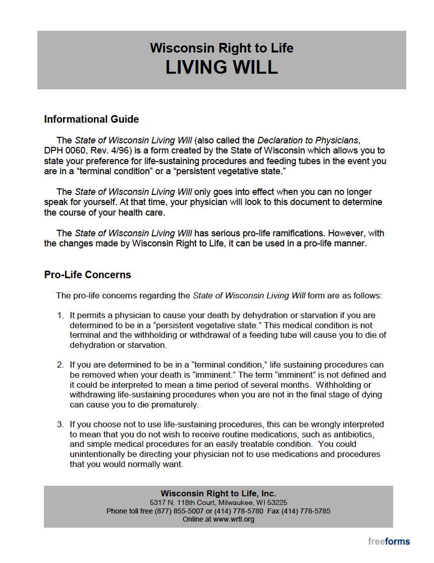 Free Wisconsin Living Will Form | PDF