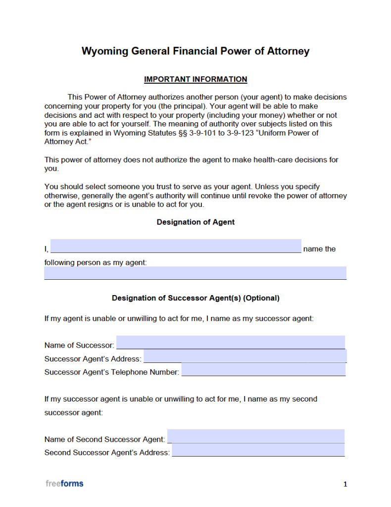 Free Wyoming General (Financial) Power of Attorney Form | PDF | WORD