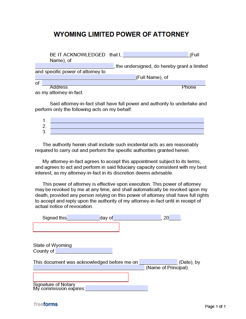 Free Wyoming Power Of Attorney Forms Pdf Word 