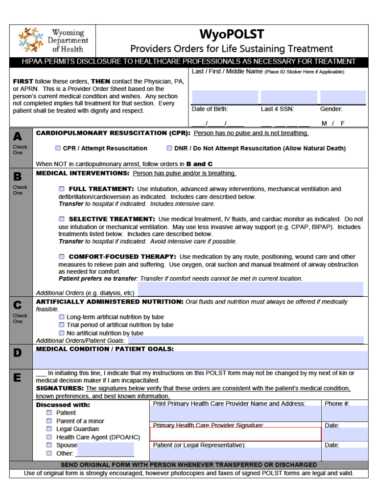 Free Wyoming Advance Directive Form (Medical POA &amp; Living Will) | PDF
