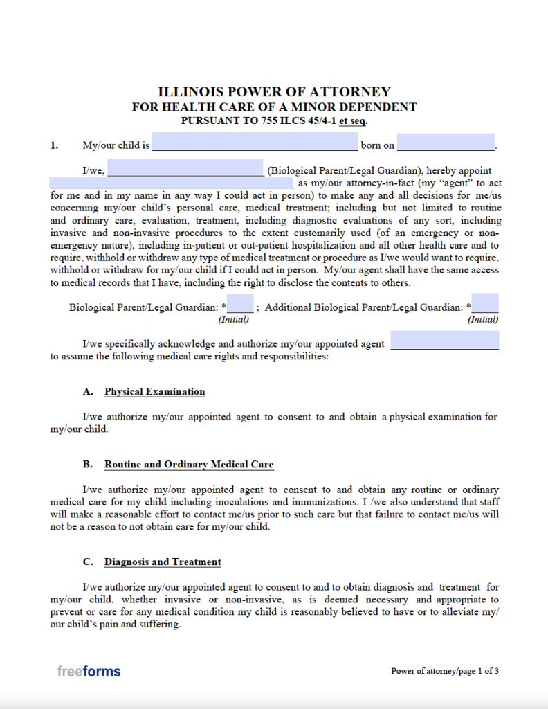 Free illinois power of attorney forms pdf word