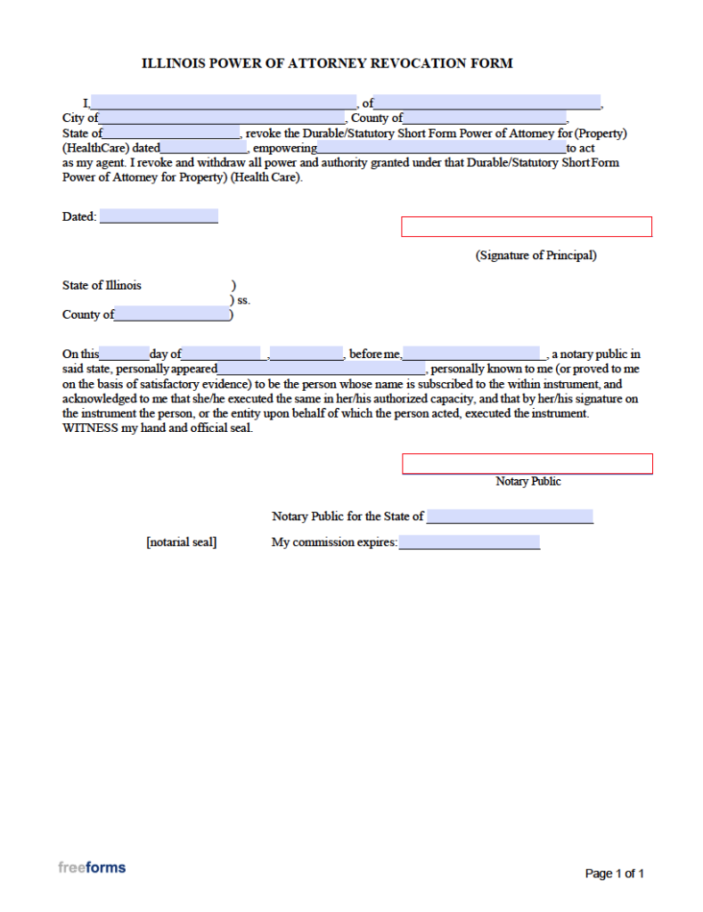 Free Illinois Revocation of Power of Attorney Form PDF WORD