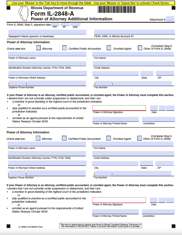 Free Illinois Tax Power Of Attorney Form PDF