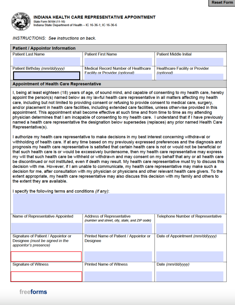 Free Indiana Medical Power Of Attorney Form PDF WORD