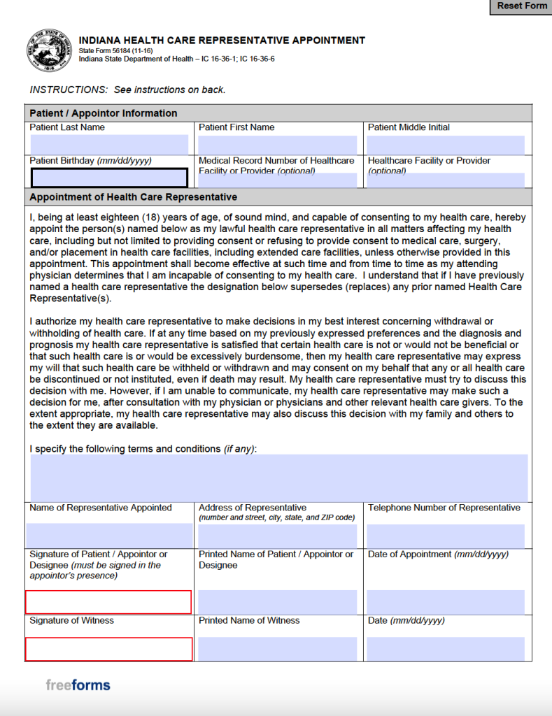 Free Indiana Medical Power of Attorney Form | PDF | WORD