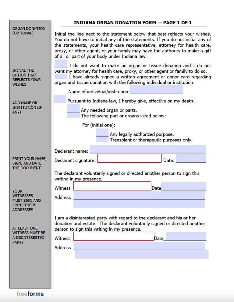 Free Indiana Living Will Form Pdf Word 9921