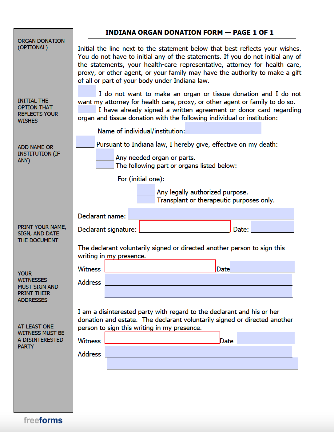 Free Indiana Living Will Form Pdf Word 4818