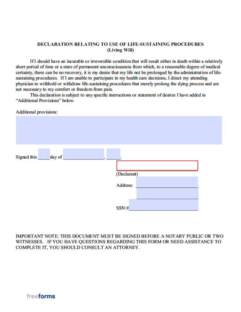 Free Iowa Living Will Form PDF