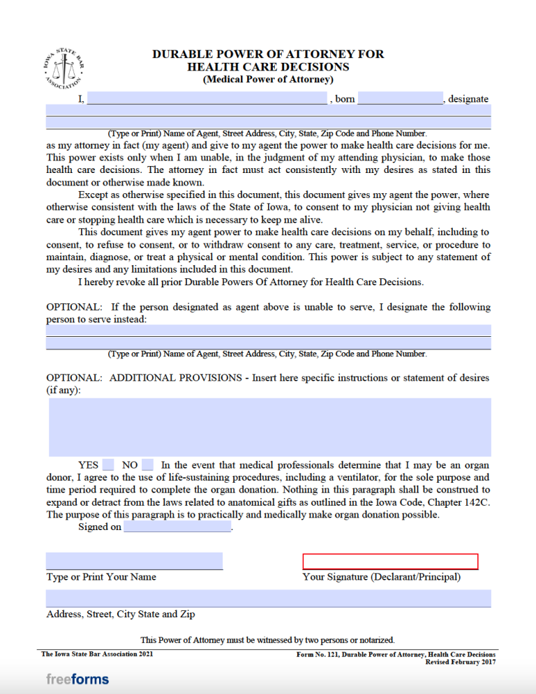 Free Iowa Medical Power Of Attorney Form PDF