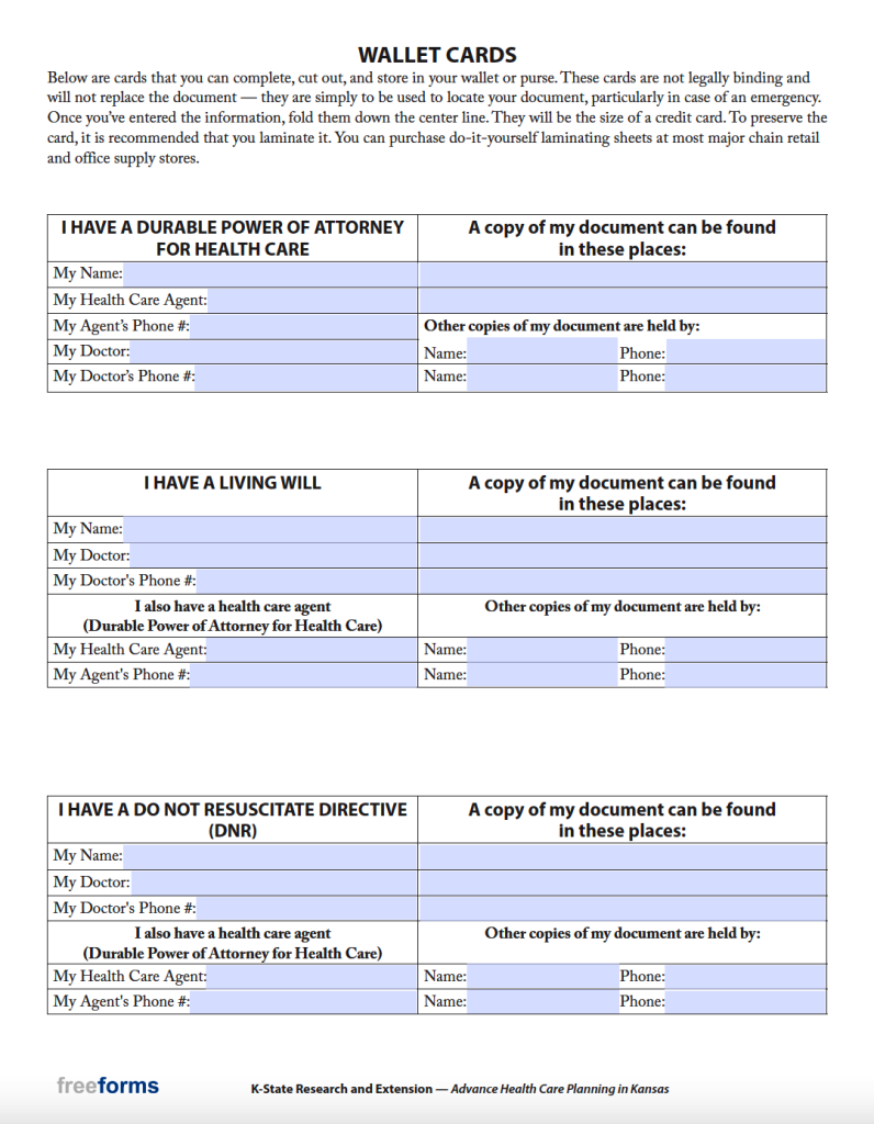 Free Kansas Living Will Form PDF