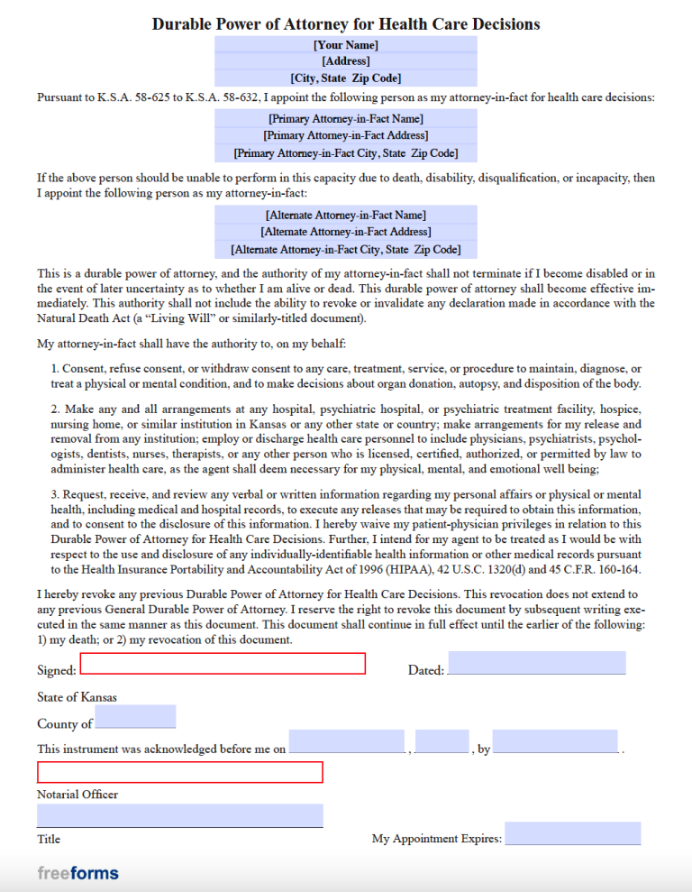 Free Kansas Medical Power of Attorney Form PDF