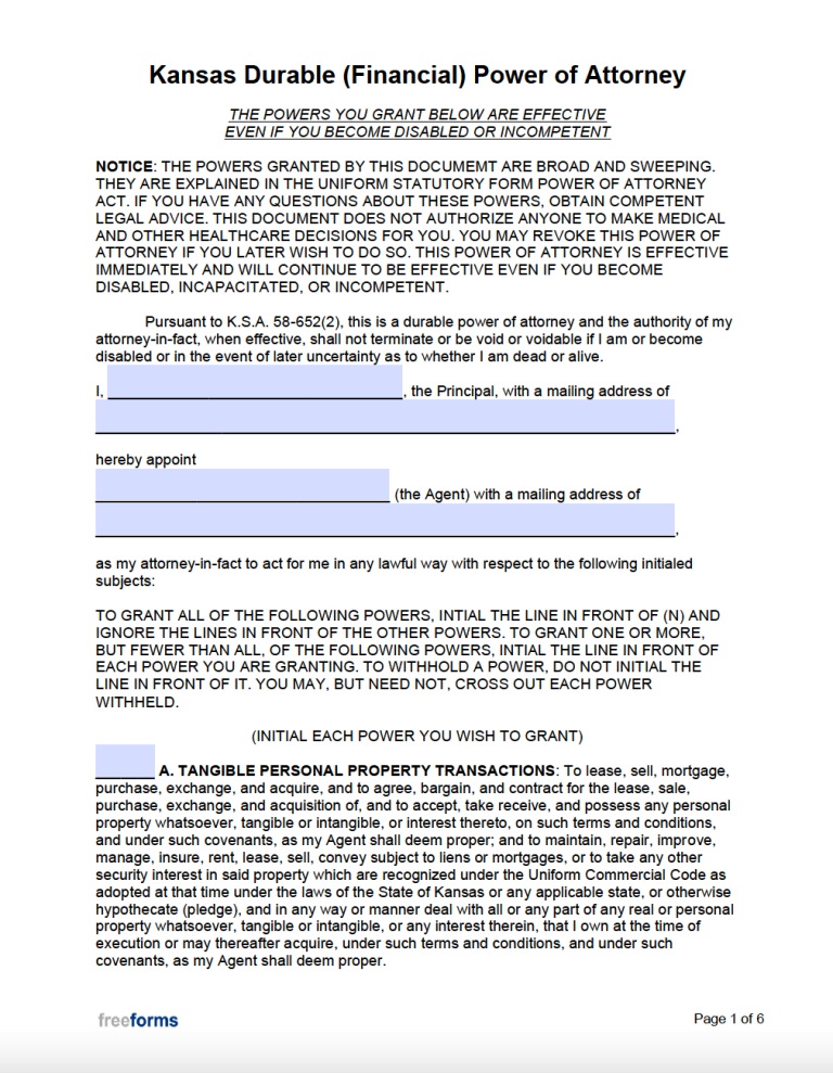 Printable Kansas Dpoa Papers