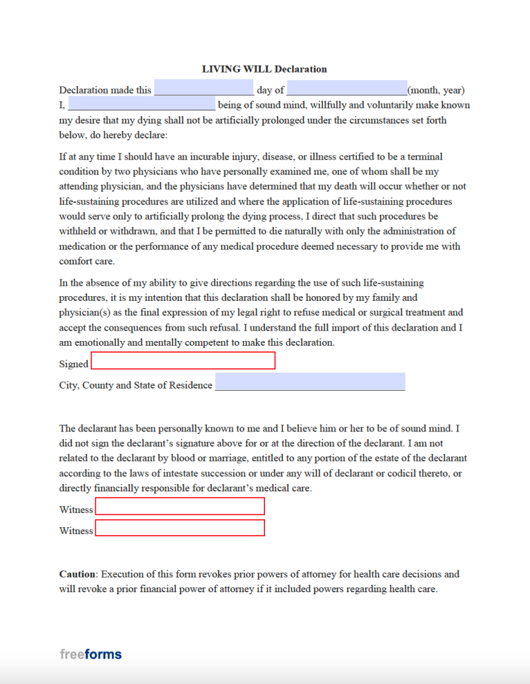 Free Kansas Living Will Form PDF