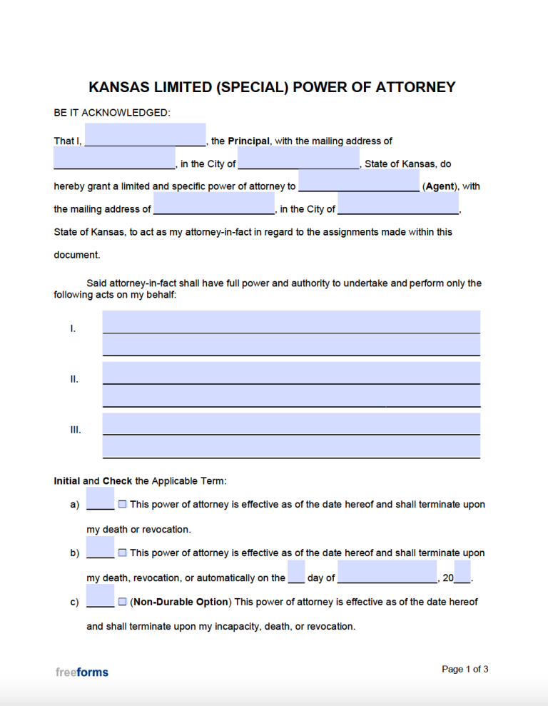 Free Kansas Power Of Attorney Forms Pdf Word