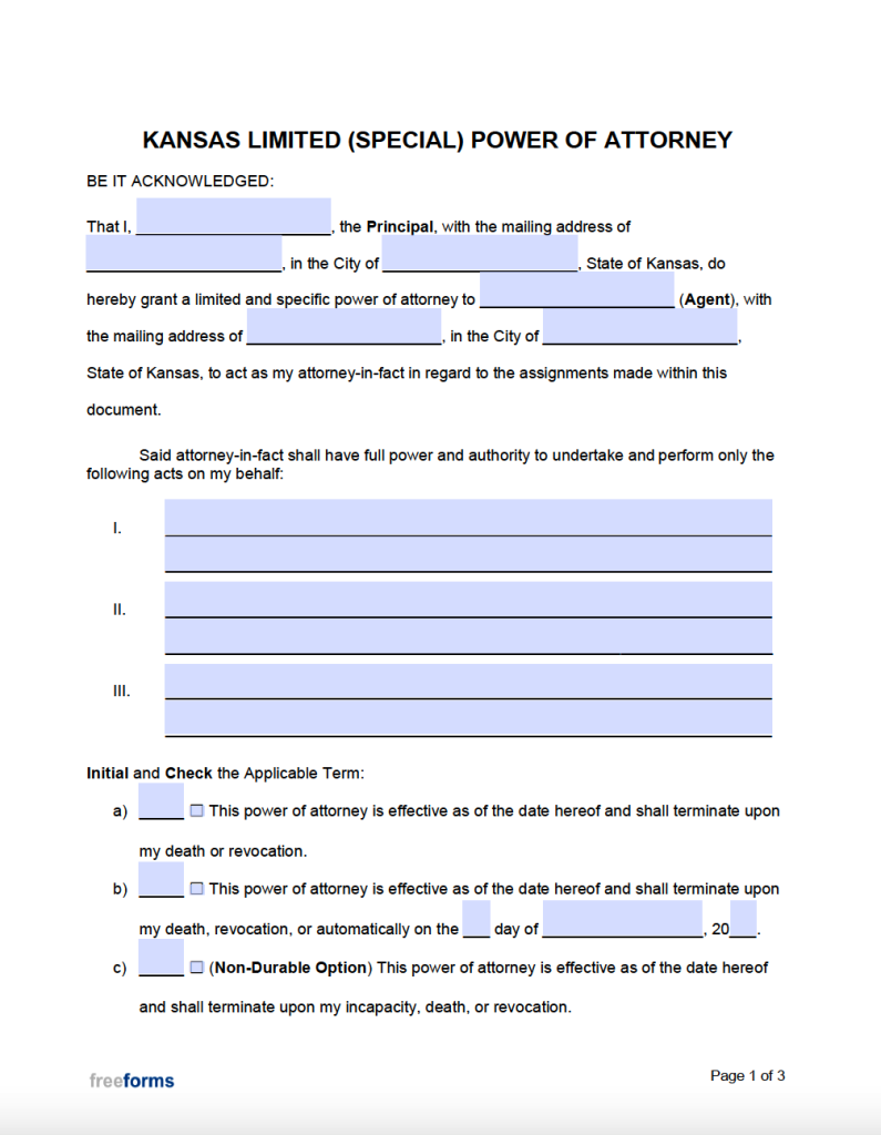 Free Kansas Power of Attorney Forms PDF WORD