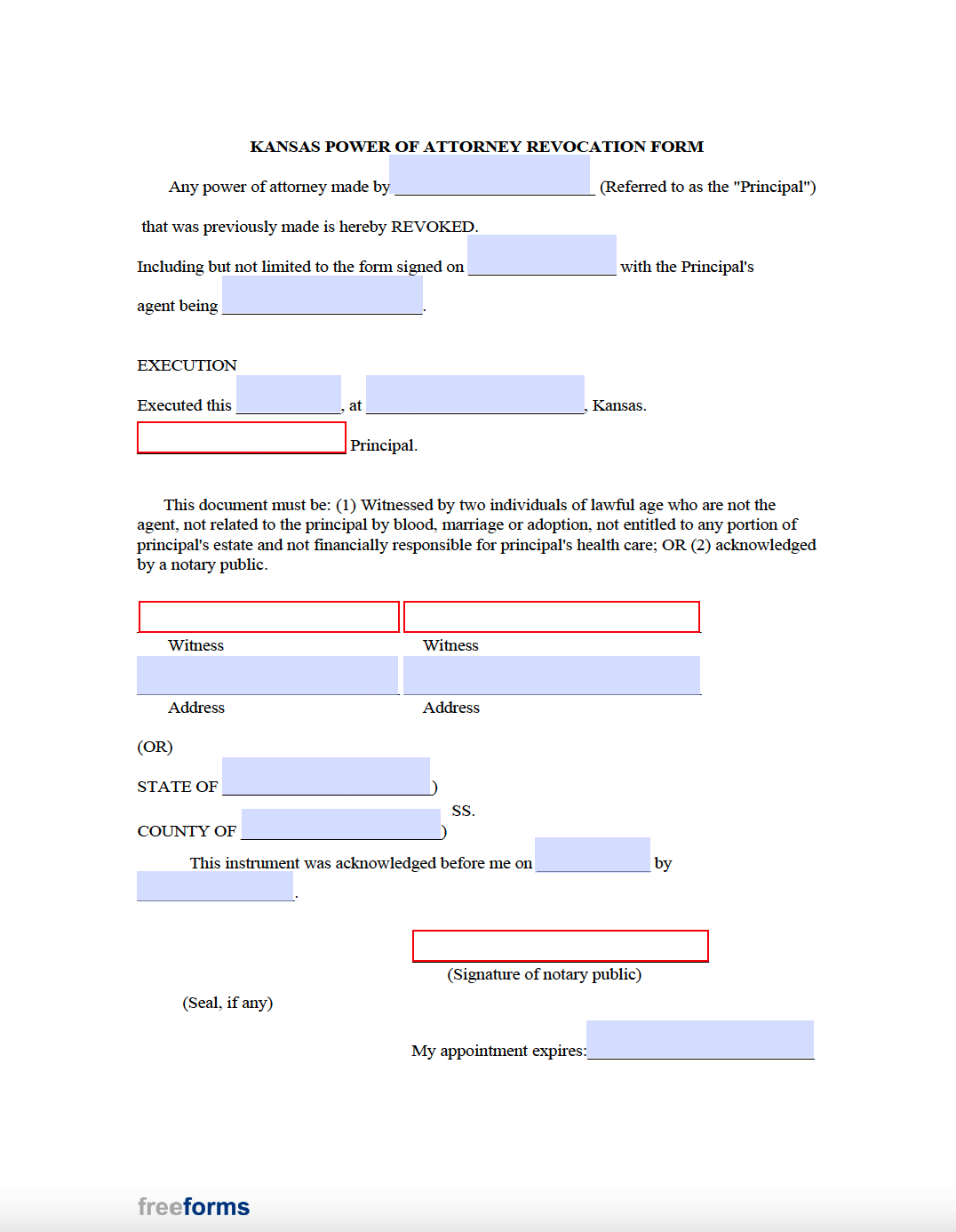 Free Kansas Revocation of Power of Attorney Form PDF WORD