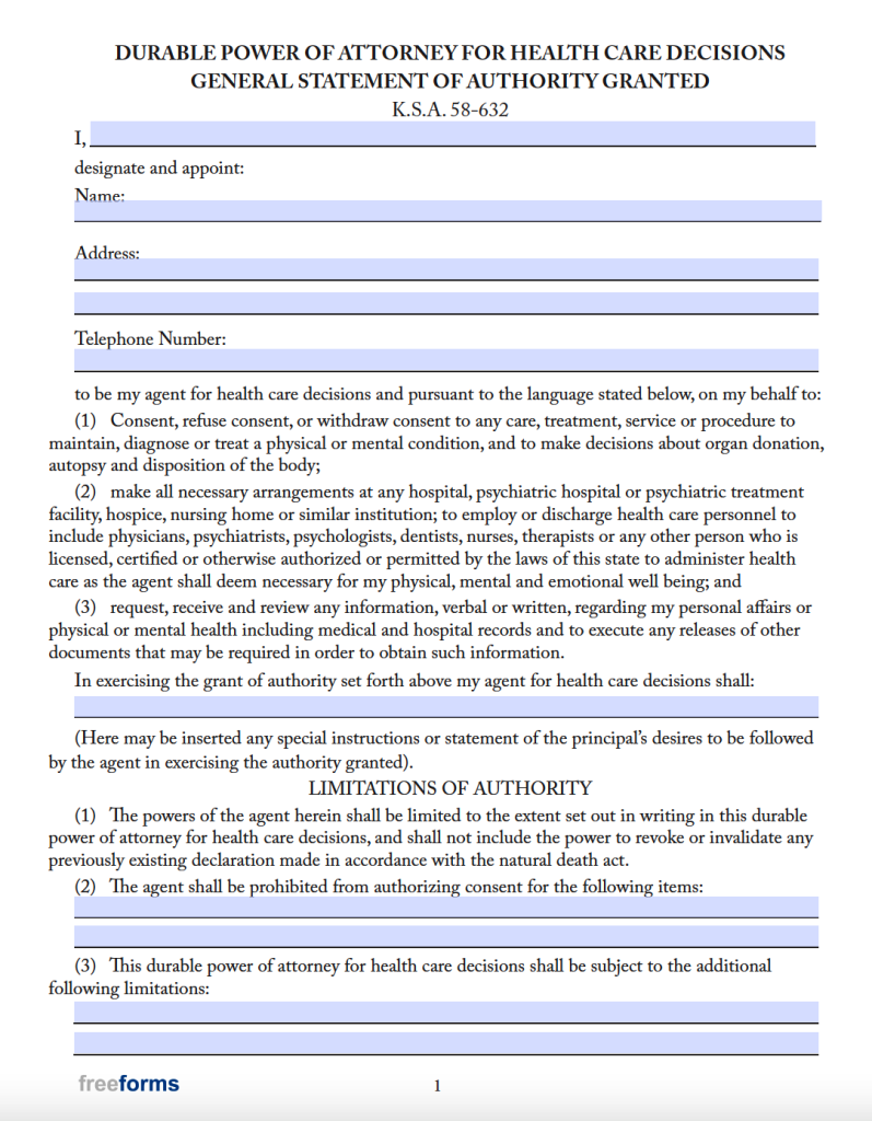 Free Kansas Medical Power of Attorney Form PDF
