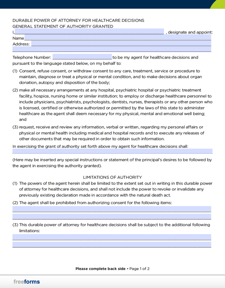 Free Kansas Advance Directive (Medical POA & Living Will) Form PDF