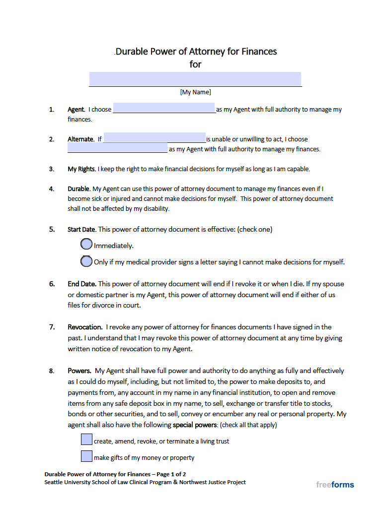 Free Washington Durable Financial Power Of Attorney Form PDF WORD