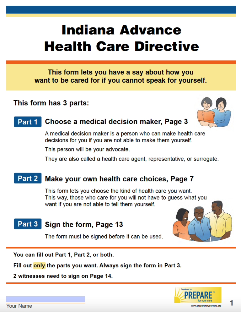 Free Indiana Advance Directive (Medical POA & Living Will) Form PDF WORD