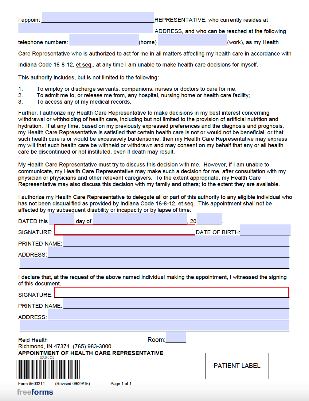 Free Indiana Medical Power of Attorney Form | PDF | WORD