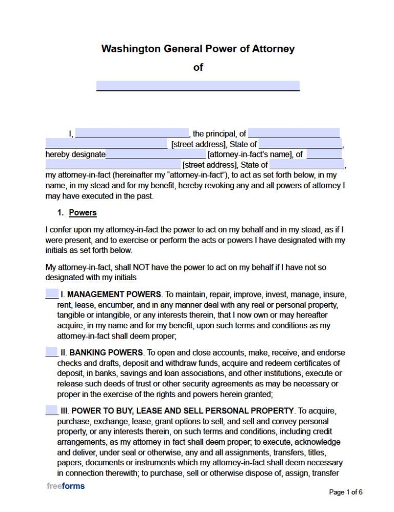 Free Washington General Financial Power Of Attorney Form PDF WORD