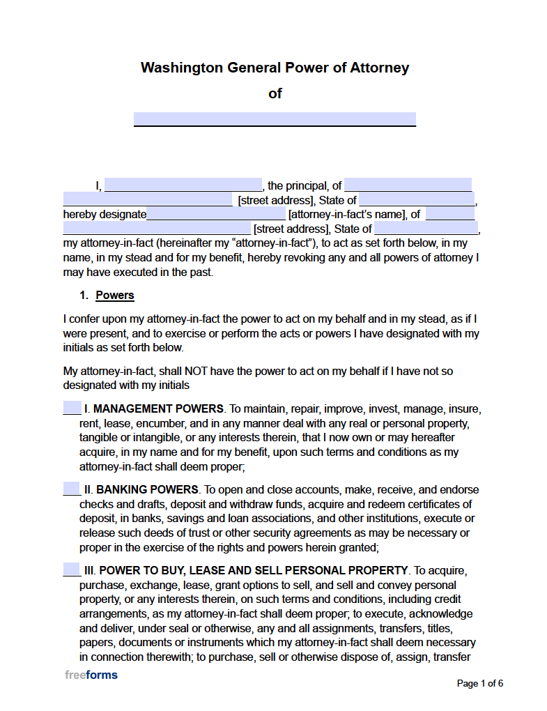 Free Washington Durable Financial Power Of Attorney Form Pdf Word