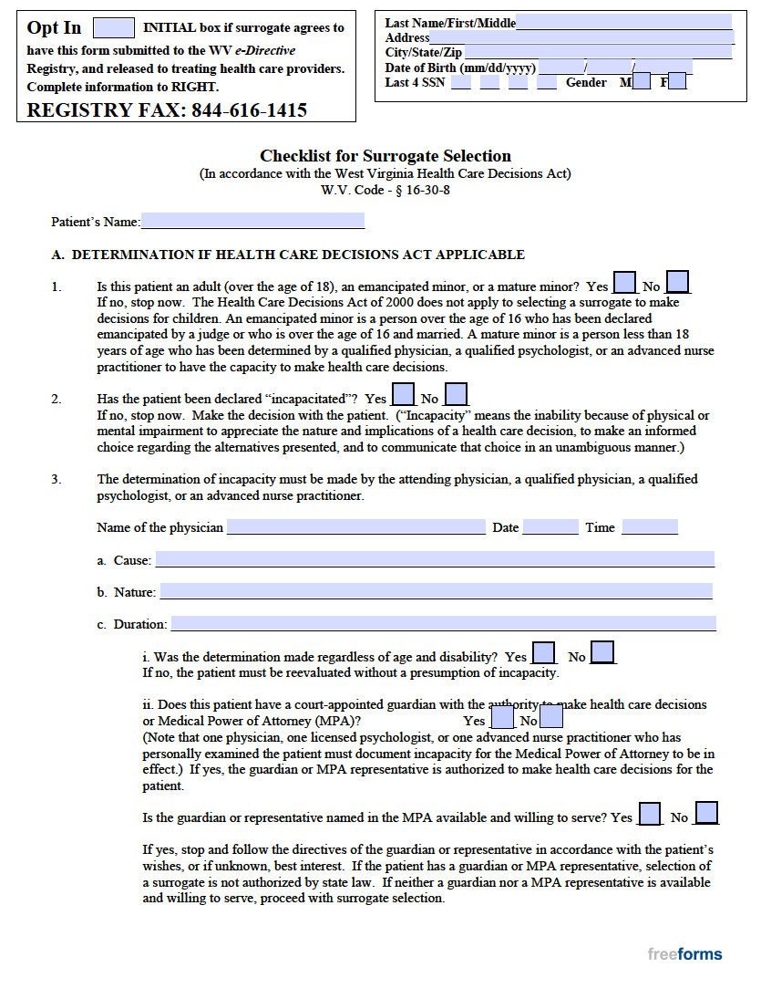Free west virginia living will form pdf