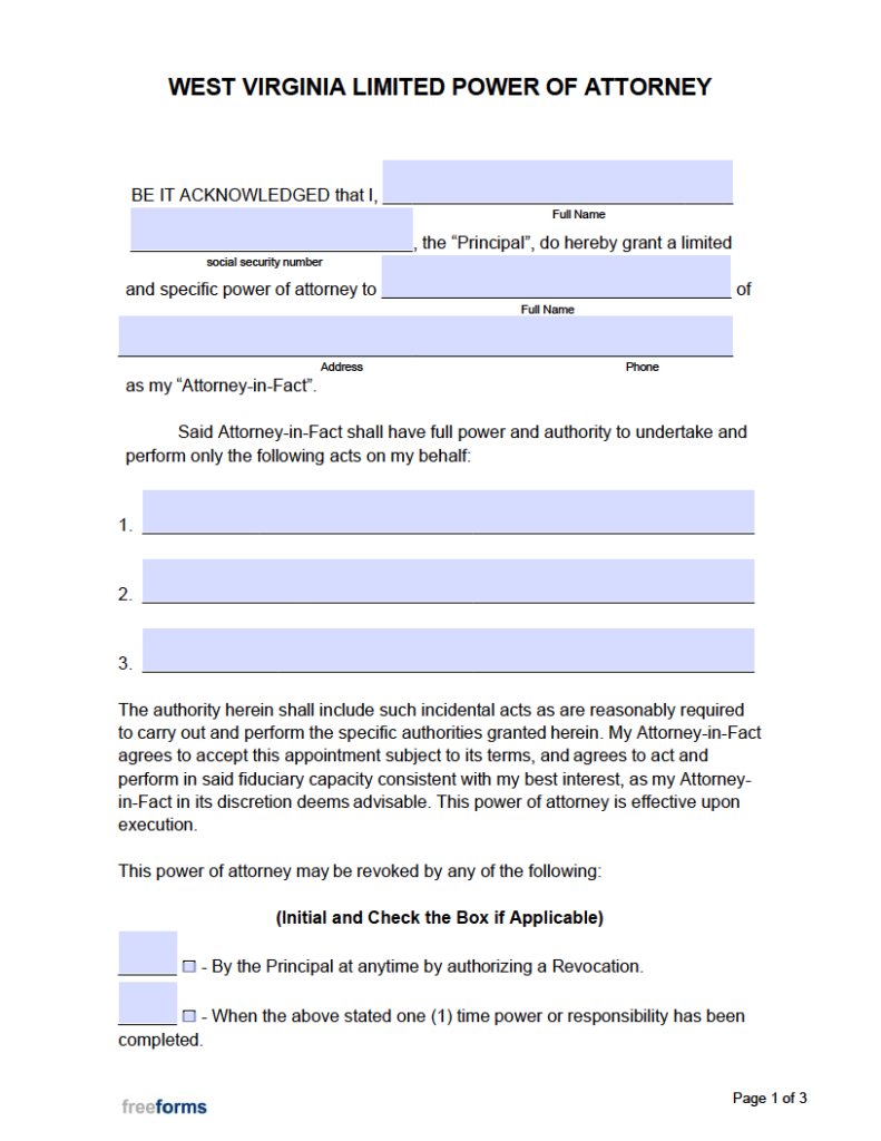 free-west-virginia-limited-special-power-of-attorney-form-pdf-word