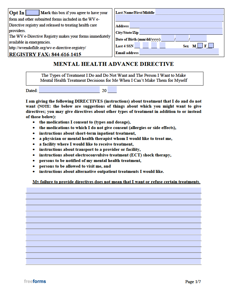 Free West Virginia Advance Directive Form (Medical POA & Living Will) | PDF