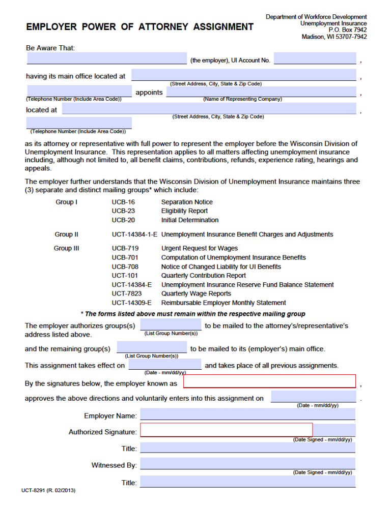 wisconsin employer power of attorney assignment