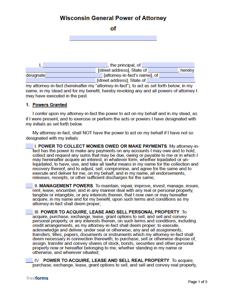 Free Wisconsin General Financial Power Of Attorney Form PDF WORD