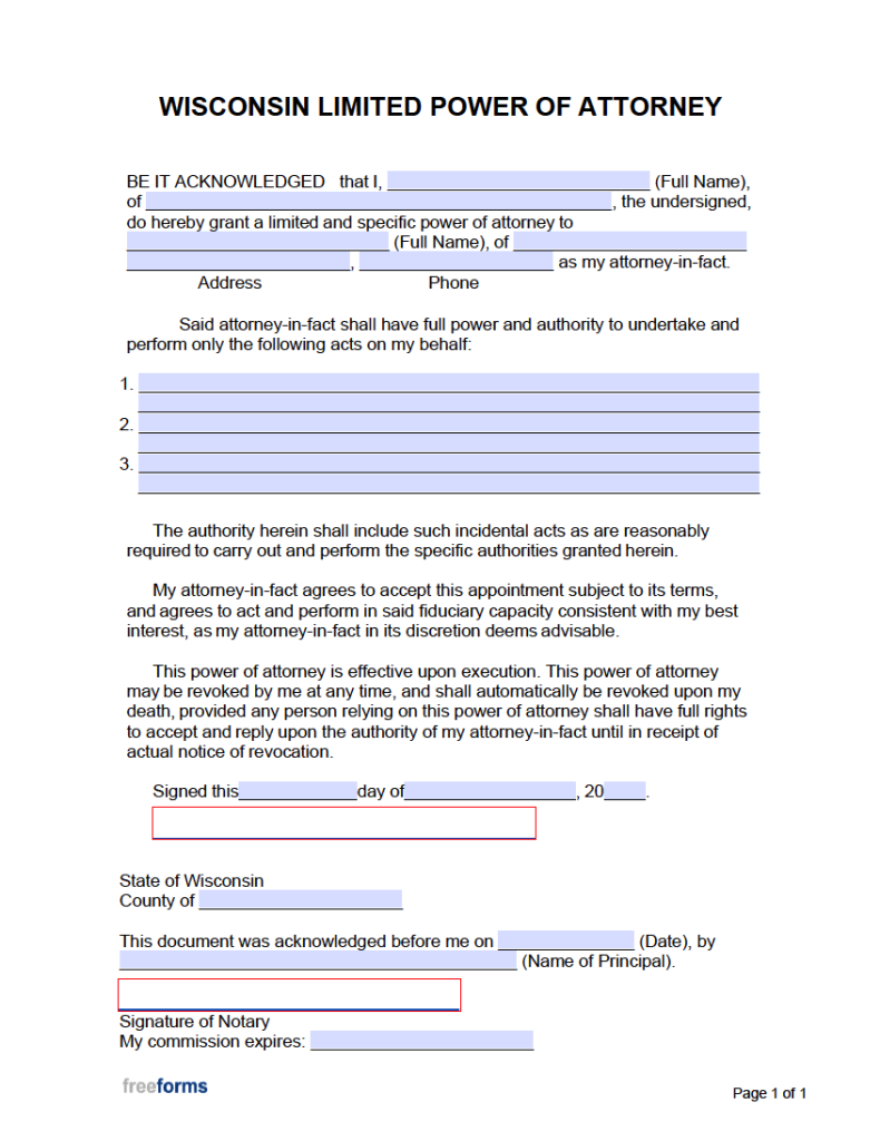 Free Wisconsin Power Of Attorney Forms PDF
