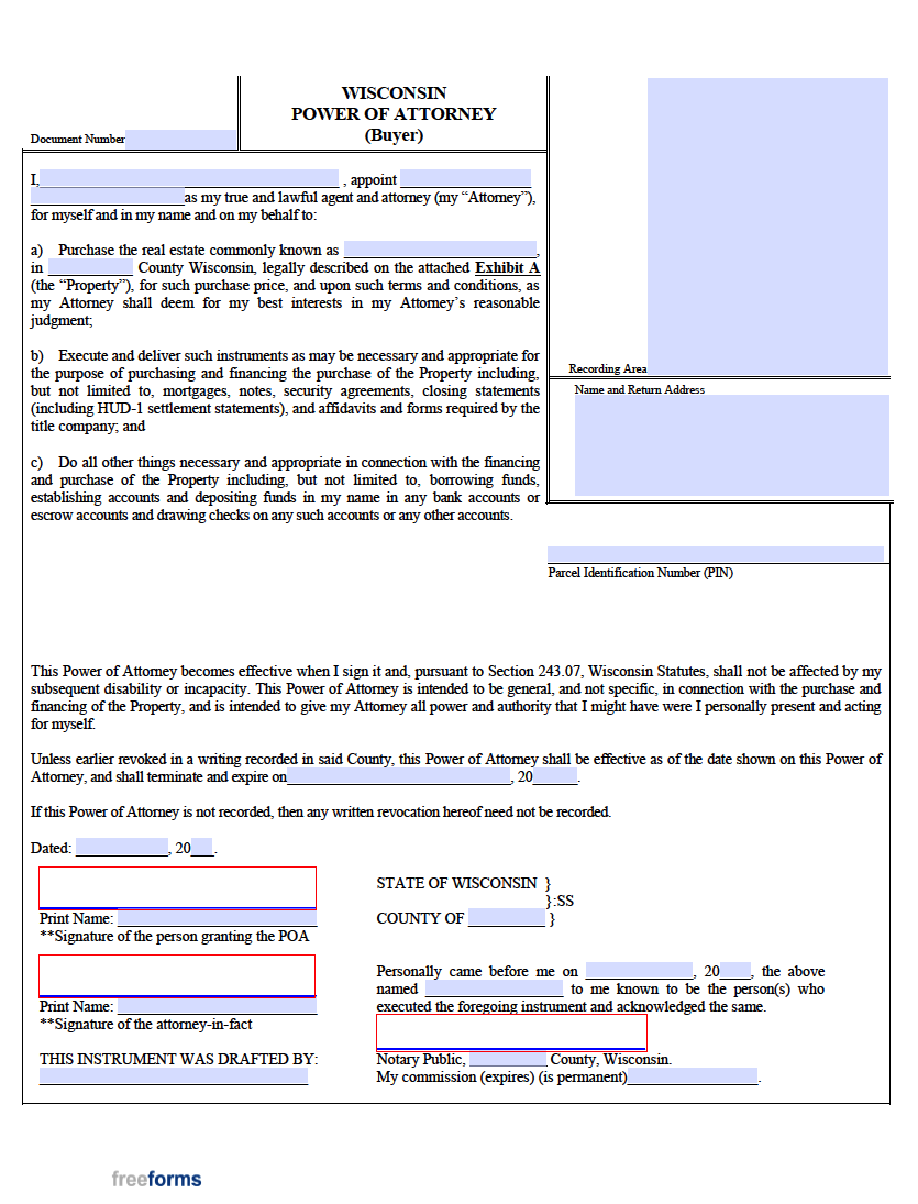Free Wisconsin Real Estate Power of Attorney Form PDF WORD
