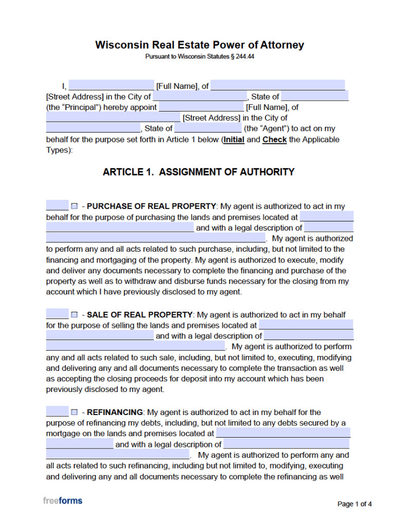 Free Wisconsin Power of Attorney Forms | PDF