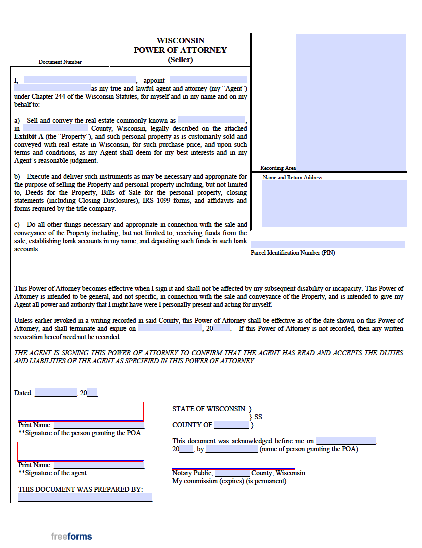 Free Wisconsin Real Estate Power of Attorney Form PDF WORD