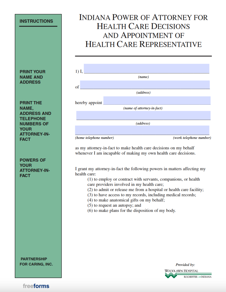 Free Indiana Medical Power Of Attorney Form Pdf Word