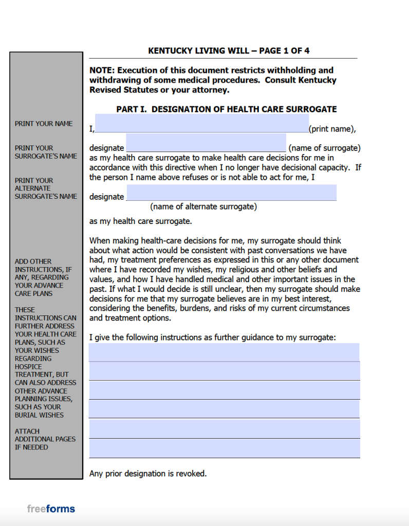 Free Kentucky Advance Directive Form (Medical POA & Living Will) PDF