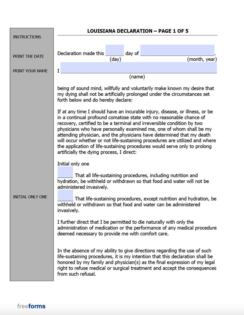 Free Louisiana Advance Directive Form (Medical POA & Living Will) | PDF